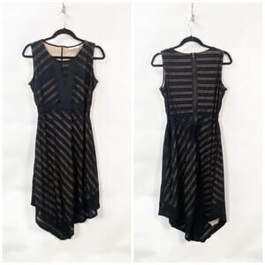 2/$30 Motherhhood Maternity Small Womens Black Stripe Asymmetric Midi Dress